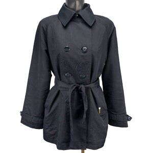 LONDON FOG VTG Classic Short Twill Trench Coat Belted Midnight Blue Black sz 8